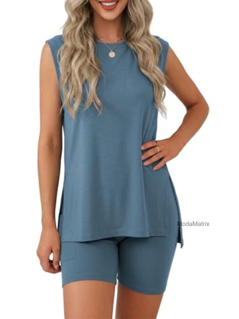 Women's 2 Piece Lounge Set Sleeveless Top Biker Shorts Matching Set